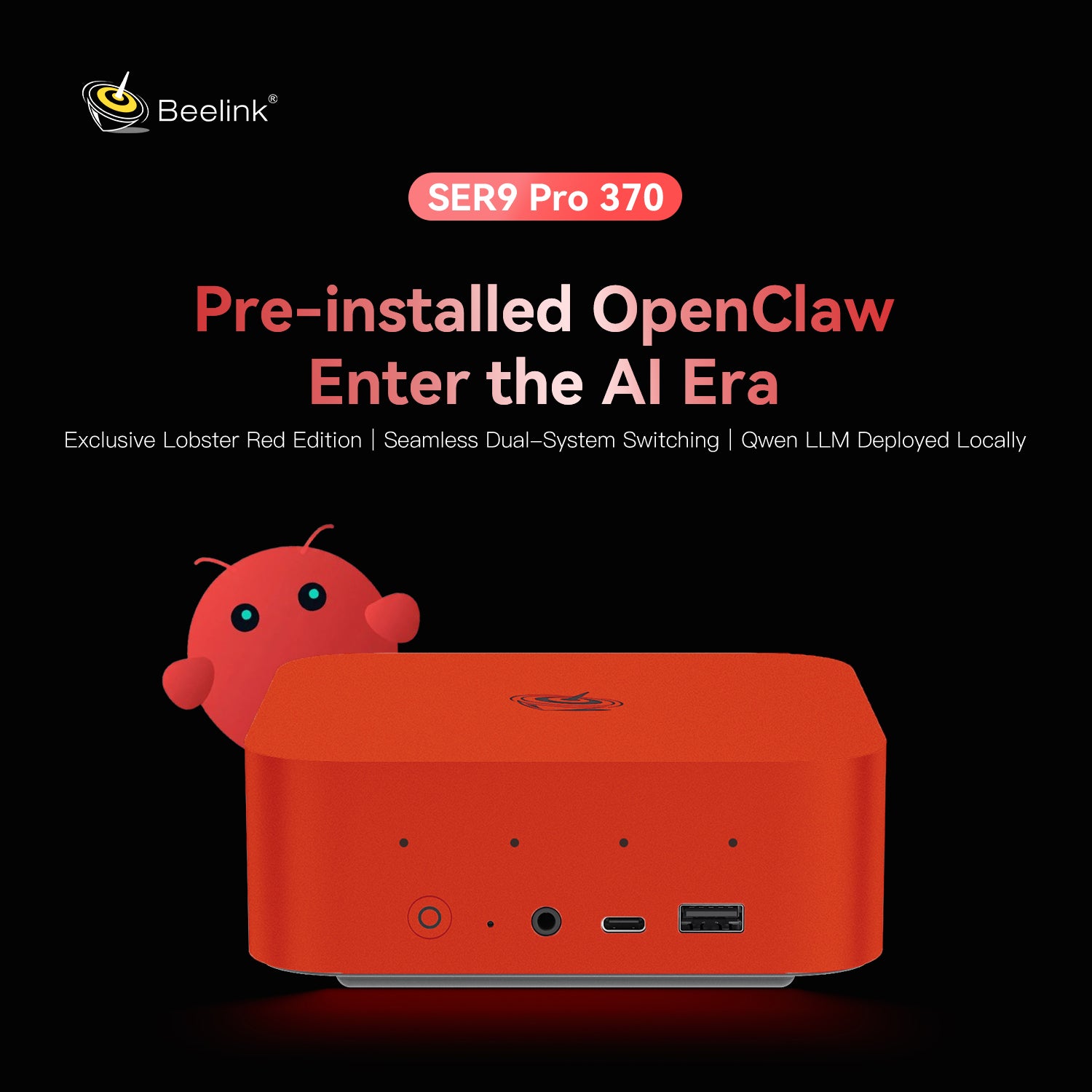 Beelink SER9 PRO AMD Pro Ryzen™ AI 9 HX 370 (OpenClaw & Local LLM vorinstalliert)